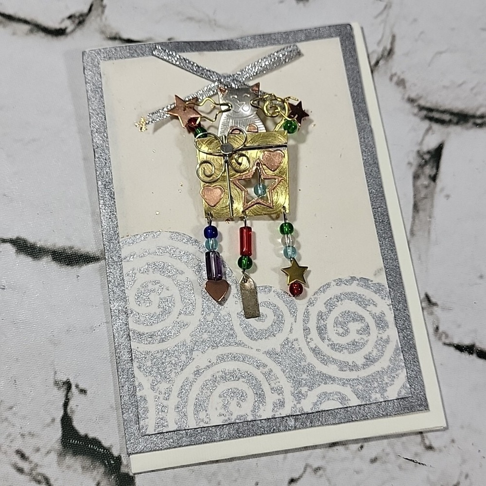 Chicos Pin Brooch Cat in a Christmas Package Box